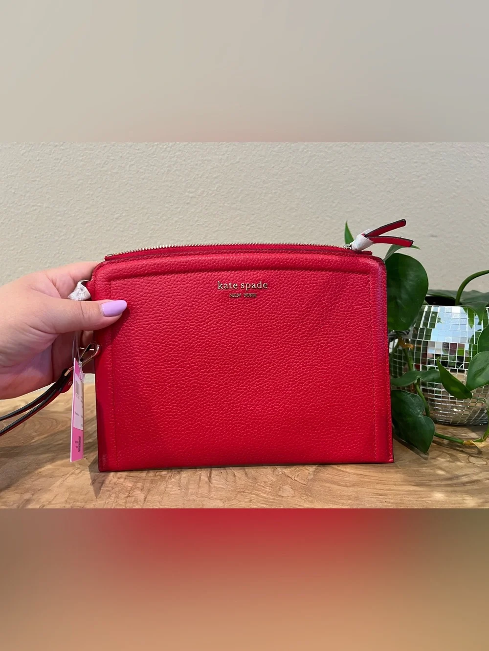 Kate Spade Pebbled Red Leather Wristlet with Strap